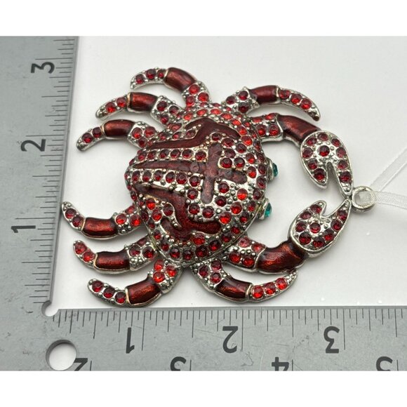 Dillards Handcrafted Pewter Crab Christmas Tree Ornament Red and Silver Tone - Picture 4 of 9